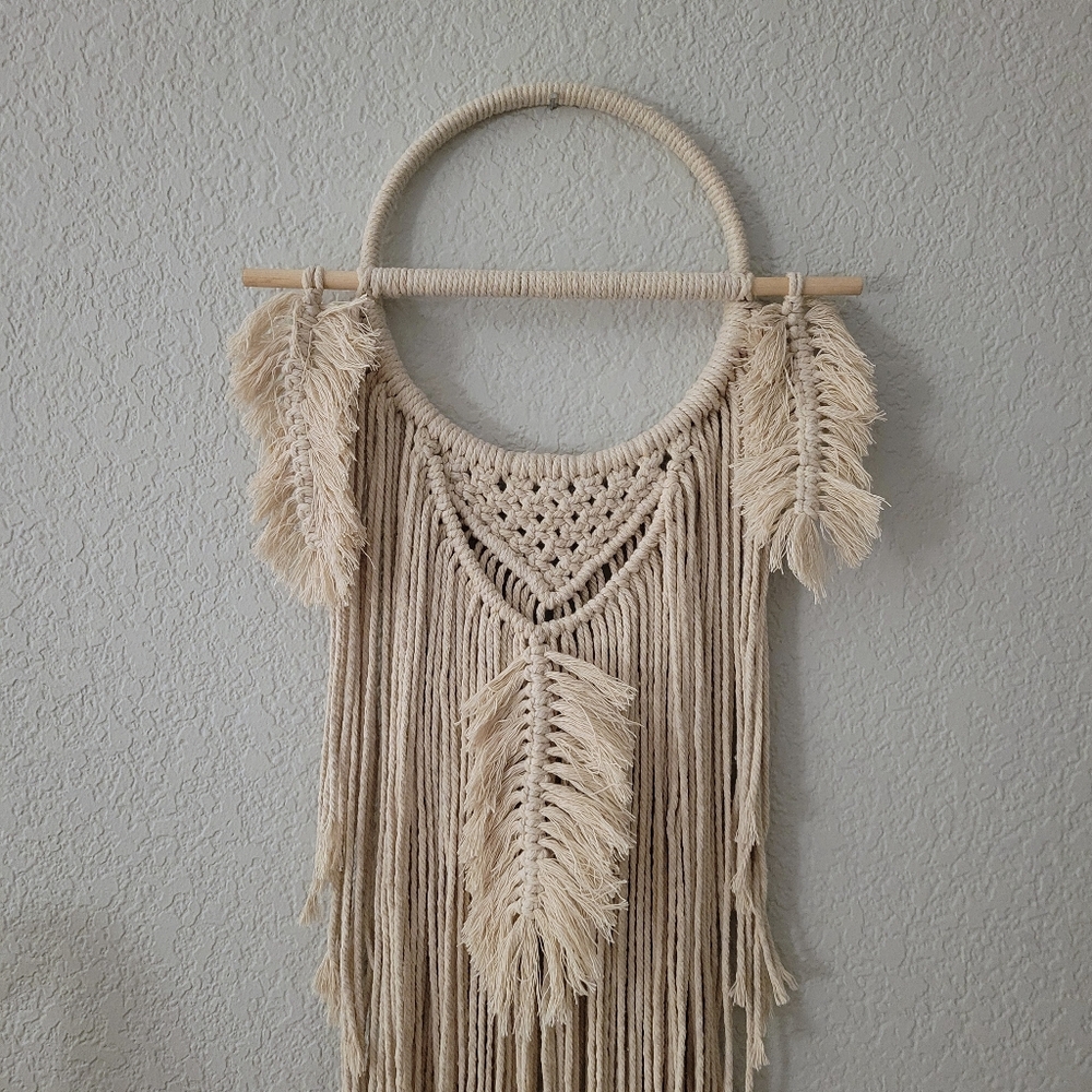 handmade boho feather geometric macrame wall art hanging wreath on hoop